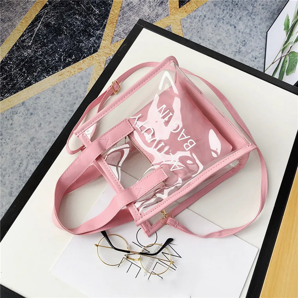 

Fashion Lady Wild Single Shoulder Portable Transparent Bag + Clutch Black Shoulder Bags for Women