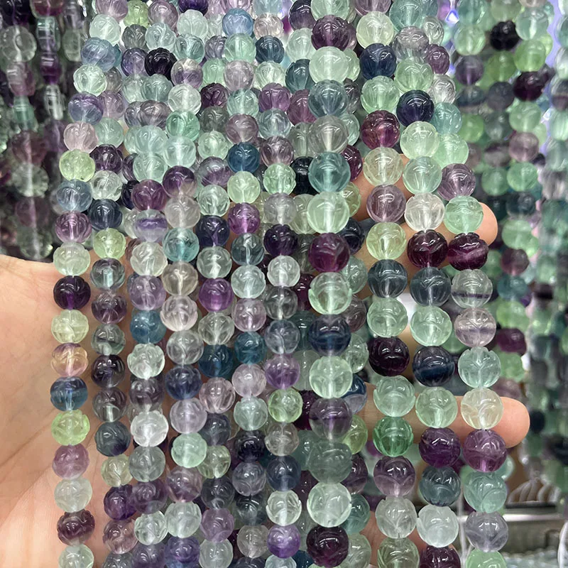 Натуральный флюорит резные бусины лотоса зеленый свободные для изготовления