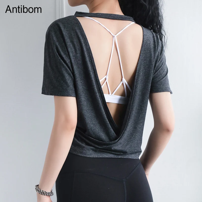 

Open Back Tops Sport Blouses Women Tank Workout Sports Wear Gym Shirt Yoga Crop Top Loose Breathable Fitness Shirt Female Jersey
