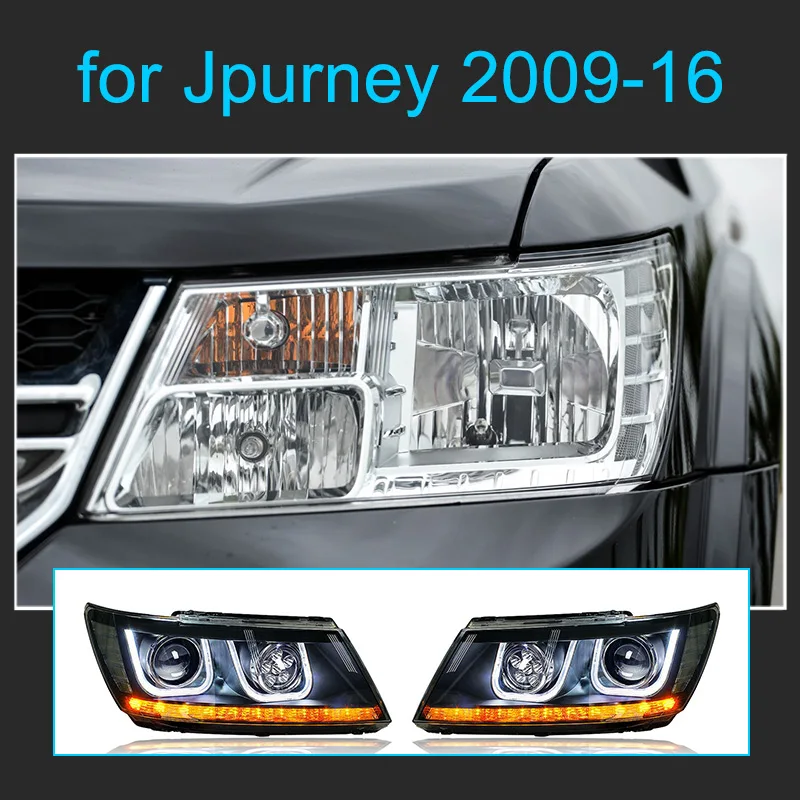 

1 пара светодиодных фар в сборе для Dodge Journey 2009-2016, фары со светодиодными DRL, поворотными линзами проектора, передние фары