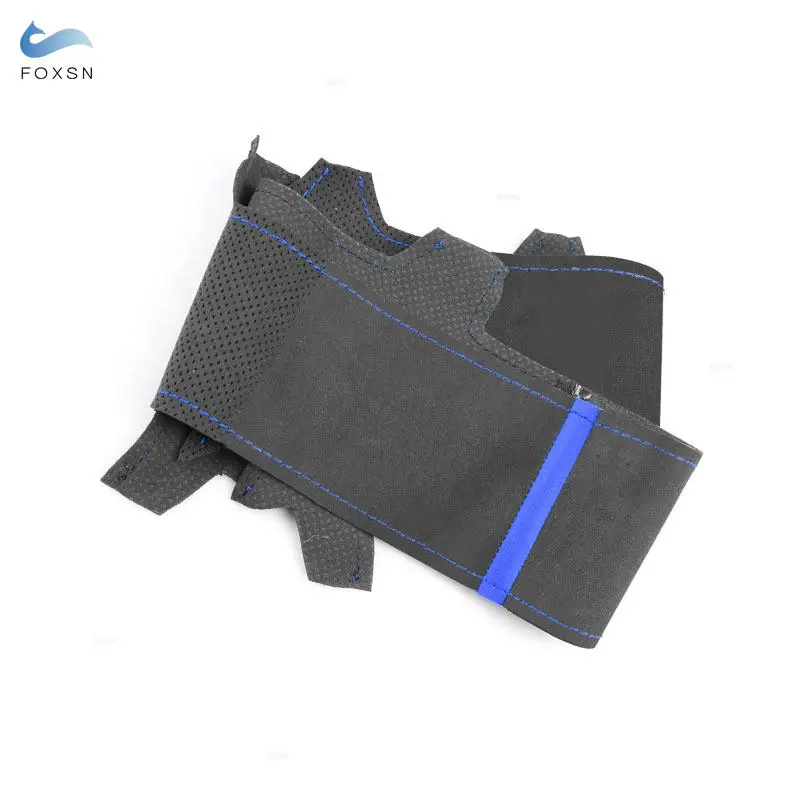 Автомобильный замшевый кожаный чехол на руль с синей полосой и линией для Golf 6 GTI