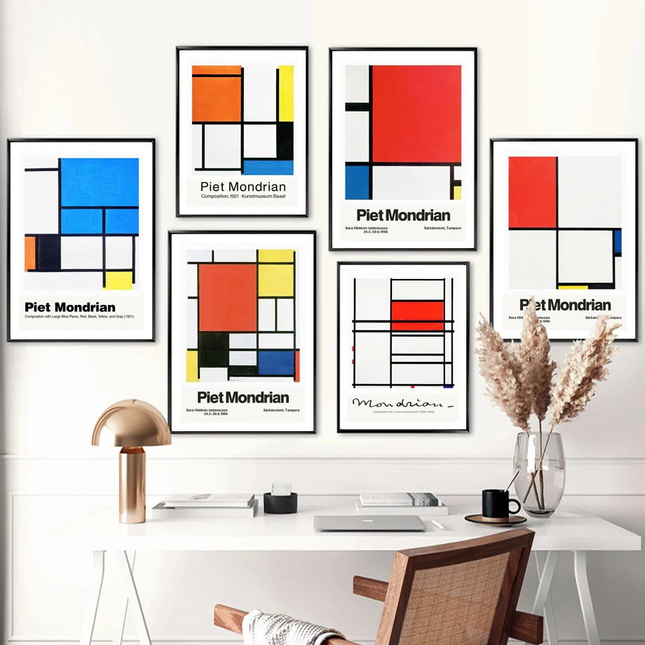Геометрическая линия Piet Mondrian цветной блок настенная Картина на холсте