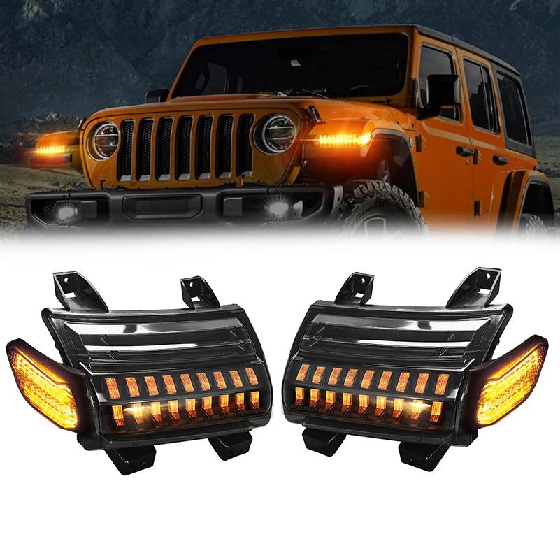 

2 шт. для jeep wrangler jl, СВЕТОДИОДНЫЕ ПОВОРОТНЫЕ огни, брызговые огни, светодиодные новые дневные ходовые огни, белые дневные ходовые огни для jeep JL с высокой конфигурацией.