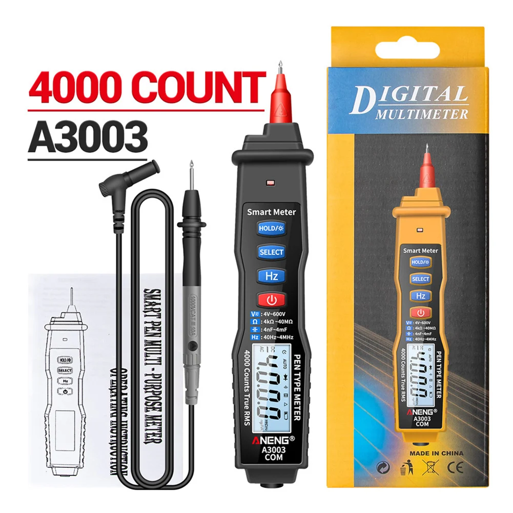 

ANENG A3003 Digital Multimeter Pen Type Meter 4000 Counts with Non Contact AC/DC Voltage Resistance Capacitance Hz Tester Tool