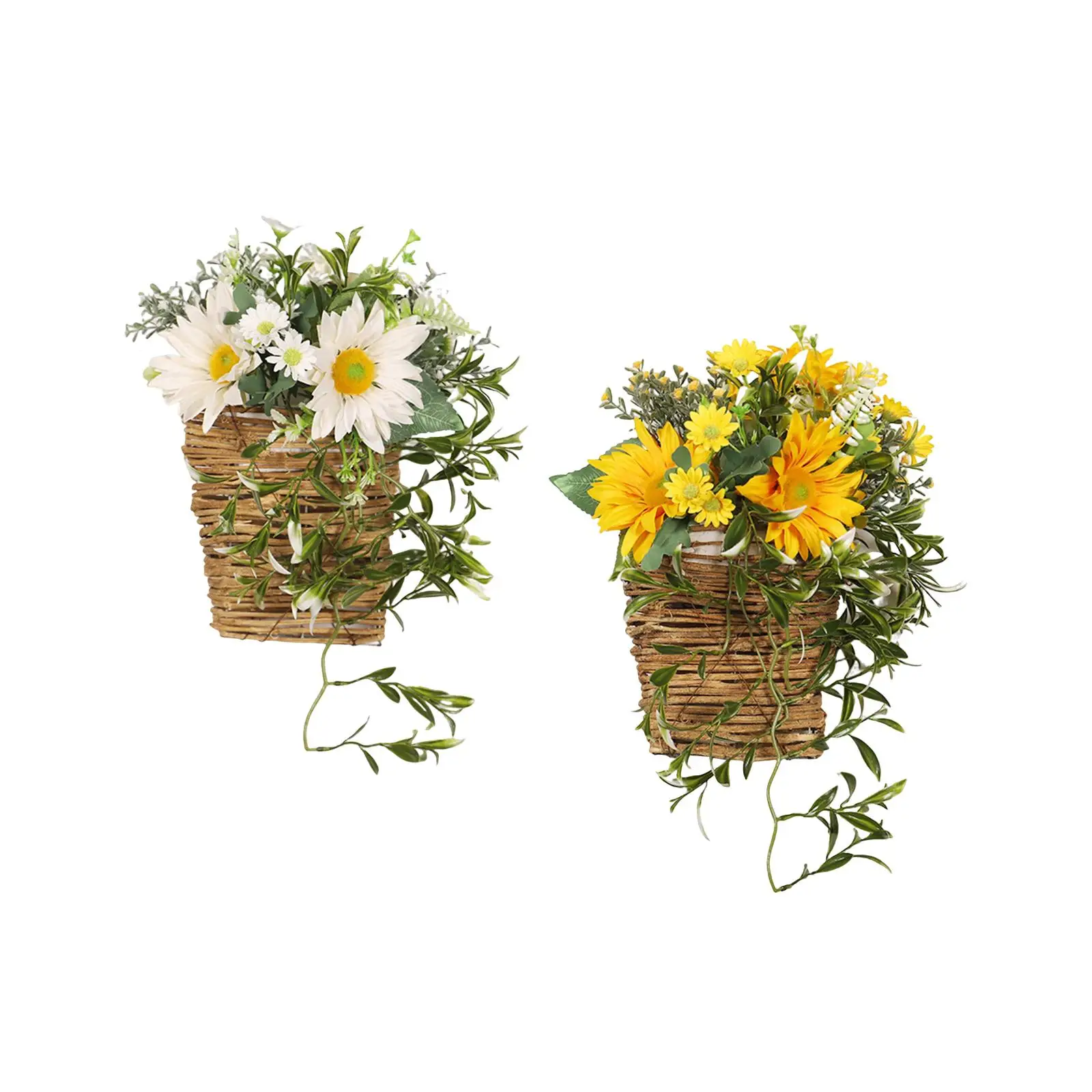 

Flower Basket Wreath Front Door Greenery Leaves Artificial Flower Door Hanger Basket Wreath for Porch Home Decor Festival