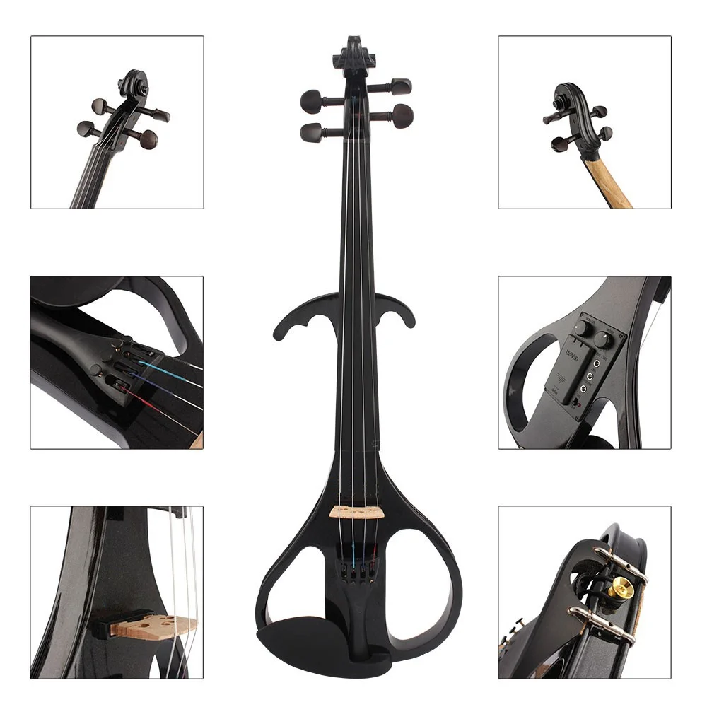 Full Size Violin Fiddle Solidwood Black Silent 4/4 Violin Metallic Electric Fiddle With Bow Bridge Beginner Kit For Adults Teens enlarge