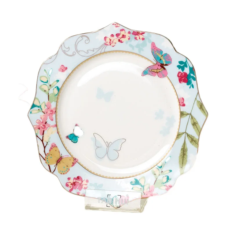 

8 Inch Flower Shape Bone China Steak Plate Fruit Snack Dish Dinner Plate Fast Food Tray Family Tableware Christmas Gift 1pcs