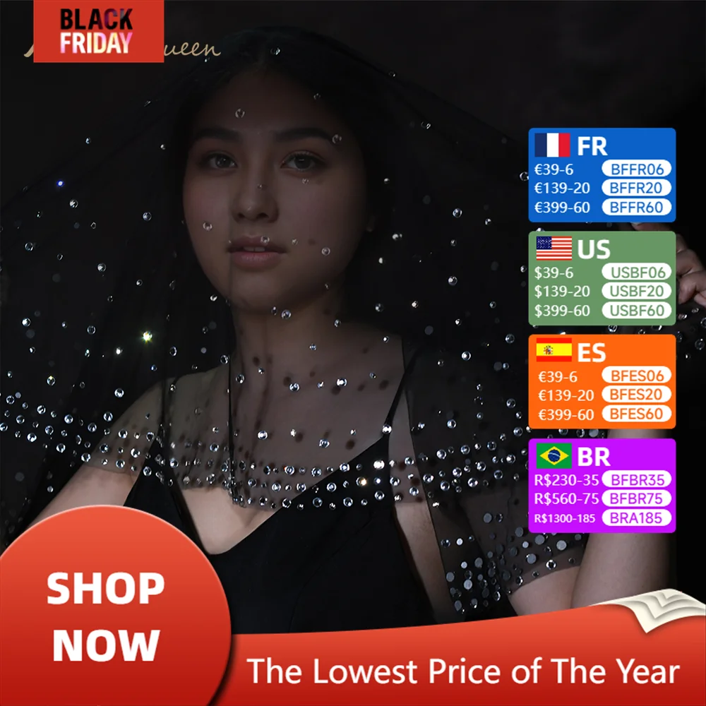 Однослойная черная фата с бриллиантами маска румян свадебные аксессуары