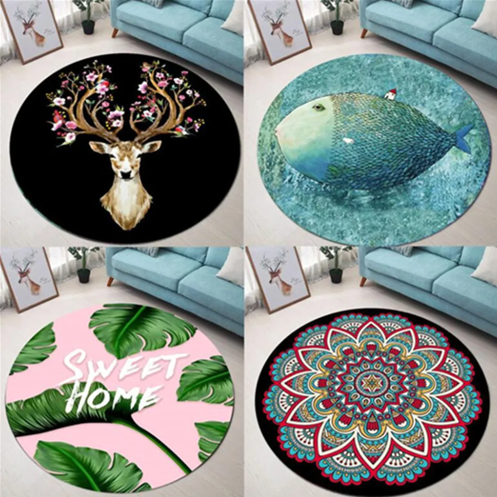 

European Nordic Plant Round Carpet For Living Room Children Bedroom Rugs And Carpets Computer Chair Floor Mat Cloakroom Carpet