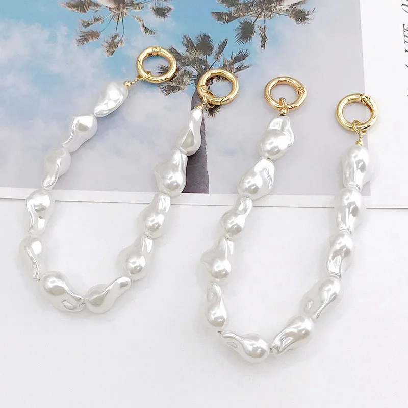 

Handmade Irregular Pearl Beaded Mobile Phone Chain For women Girls Handbag Belt strap ABS DIY replacement Handle Bag Accessories