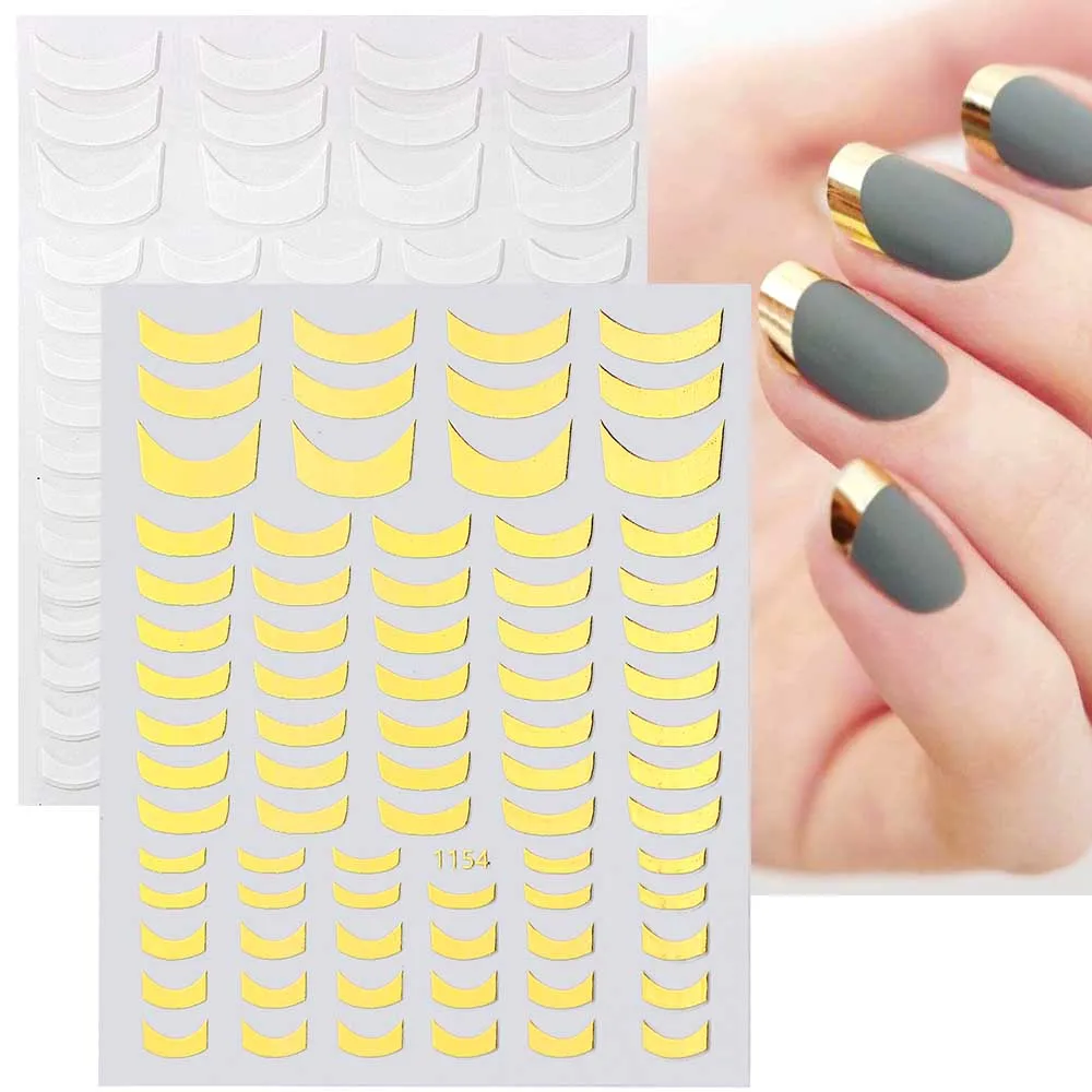 Золотые и белые наклейки на ногти с французским кончиком для ногтей