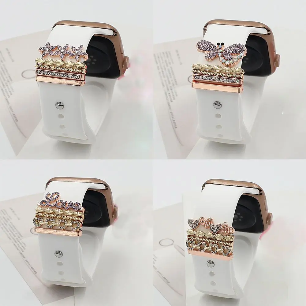 

Металлический ремешок для Apple Watch, браслет, силиконовый ремешок, аксессуары, ремешок на запястье, украшение, Бабочка, сердце, узор, украшение