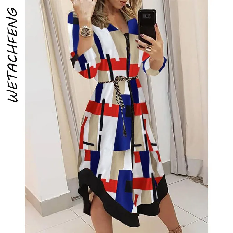 

Блузка женская в клетку/в полоску, с длинным рукавом и поясом