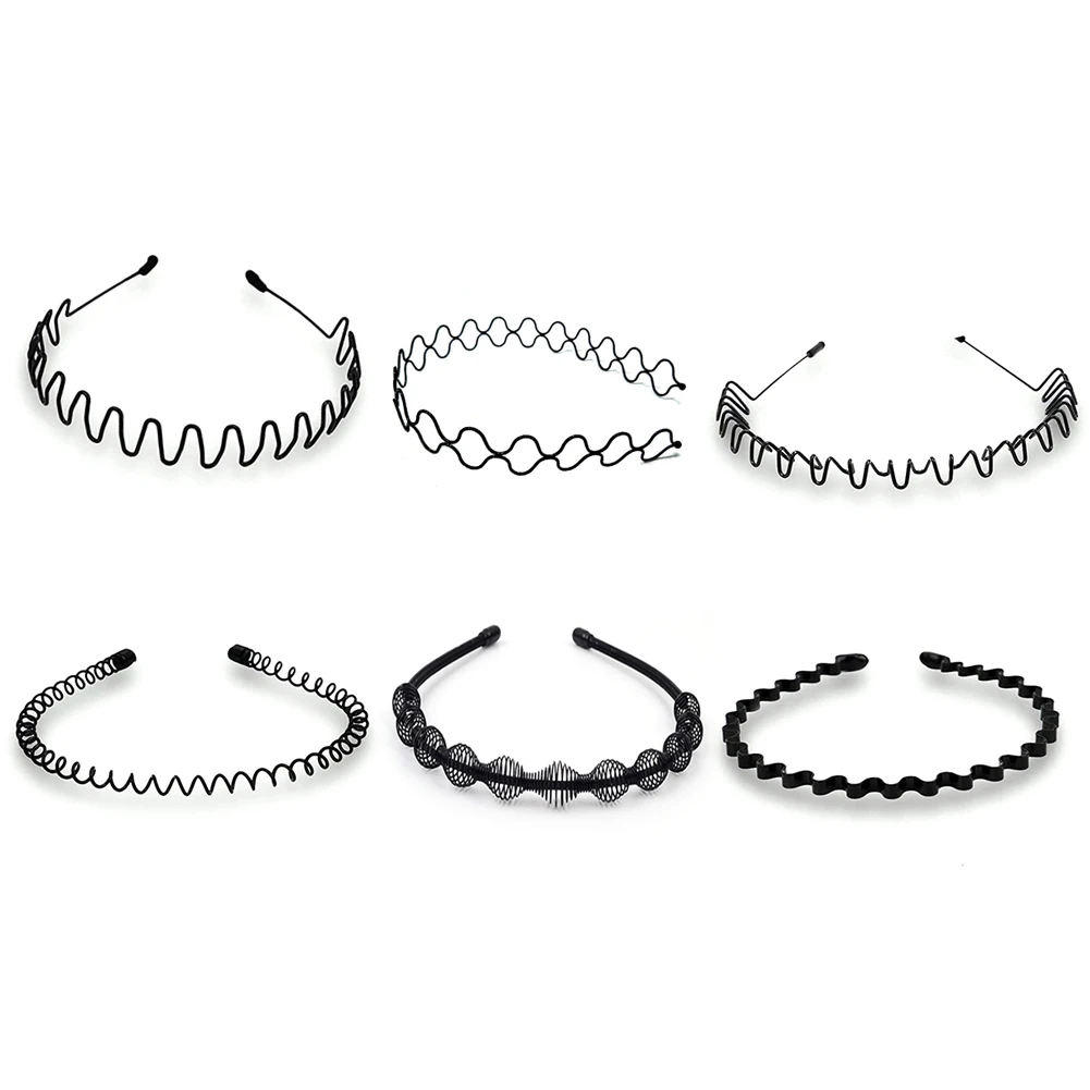 

Hoop HairBand Wave Shaped Hairband Face Washing Headdress Unisex Hair Hoop Black Metal Spiral Headband Men Women