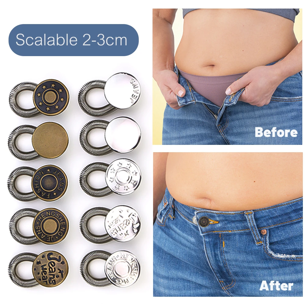

5pcs Spring Expansion Waist Button Retractable Pants Metal Button for Adjustable Jeans Waist Clothes DIY Clothes Fastener