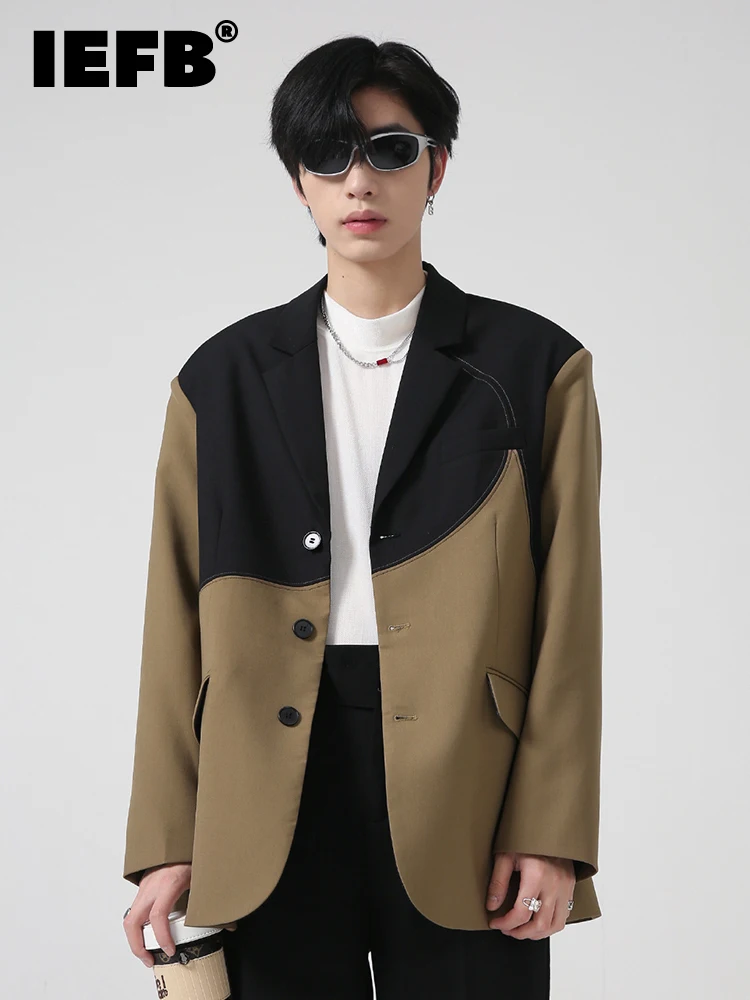 

IEFB Men's Blazer Splicing Contrast Shoulder Pad Spring New Korean Loose Design Fashion Suit 2022 Spring Single Breasted 9A1716