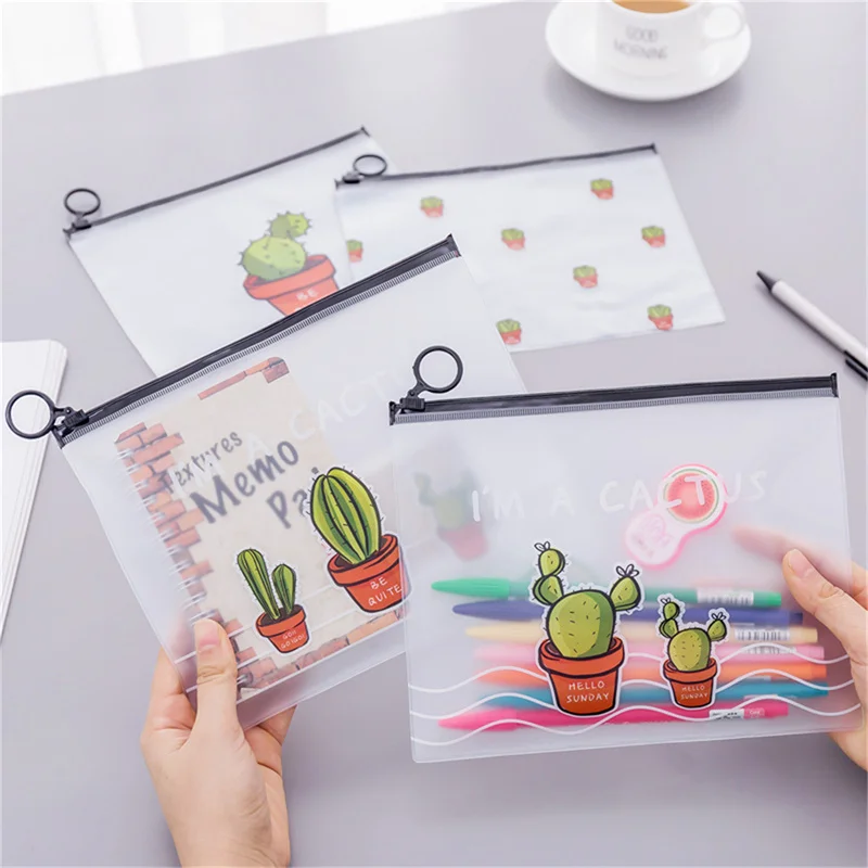 

Transparent Waterproof Cactus Pencil Bags PVC File Folder Document Filing Bag Stationery Bag for Kids Office Supplies