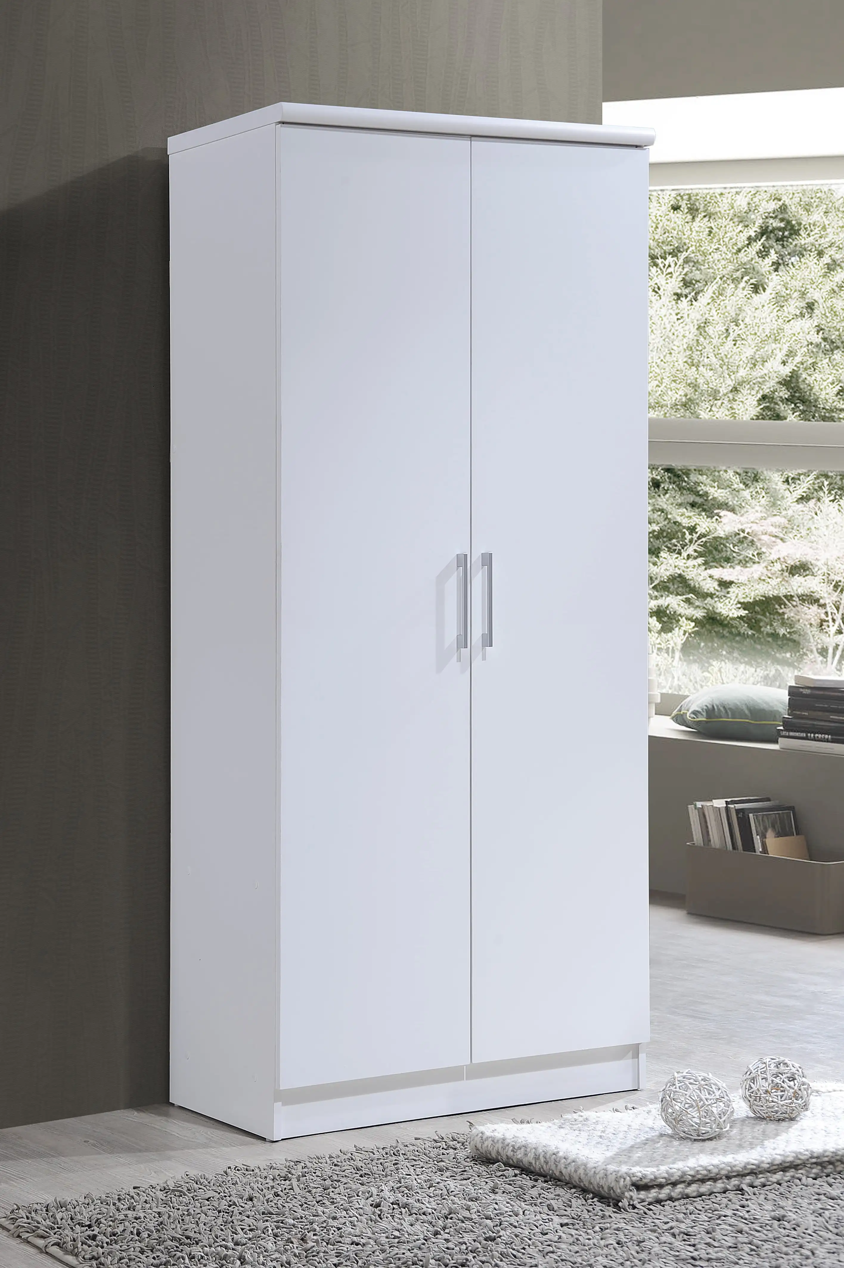 

Hodedah 2-Door Wardrobe with 4-Shelves, White