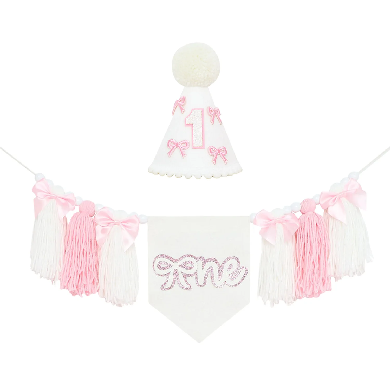 INS Boho Party Белый бант Деревянная бусина Стульчик для кормления Гирлянда 1st Girl