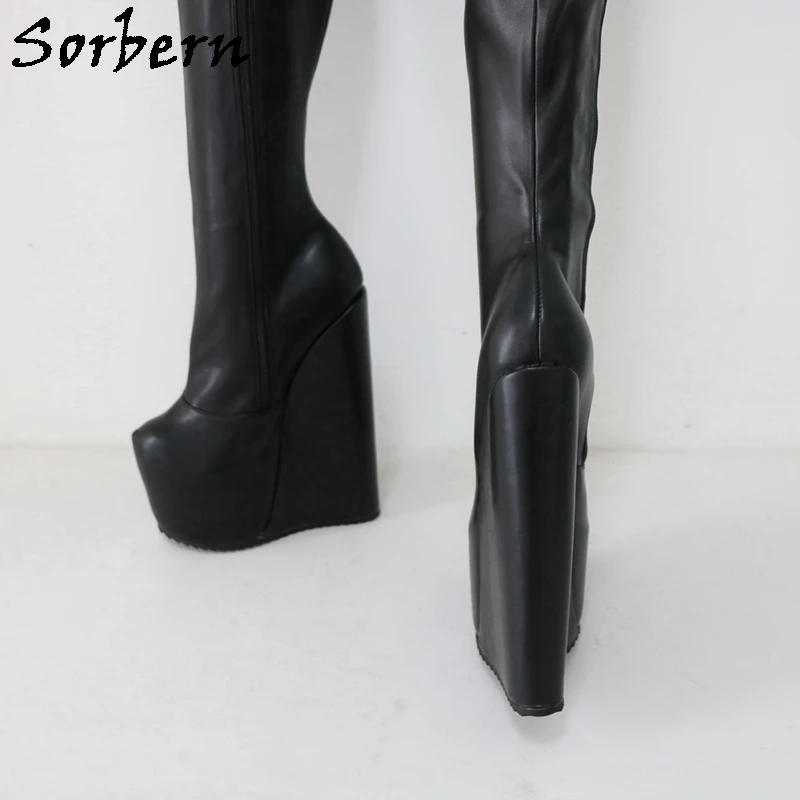 Sorbern 22cm Crotch Thigh High Boots Unisex Wedges High Heels Platform Drag Queen Shoes DIY Wide Fit Calf Slim Fit Size 33-48
