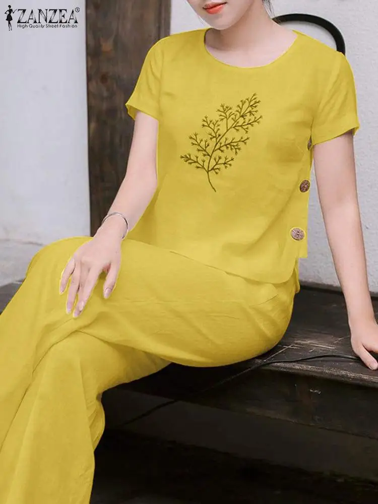 Костюм ZANZEA женский из футболки и брюк с вышивкой