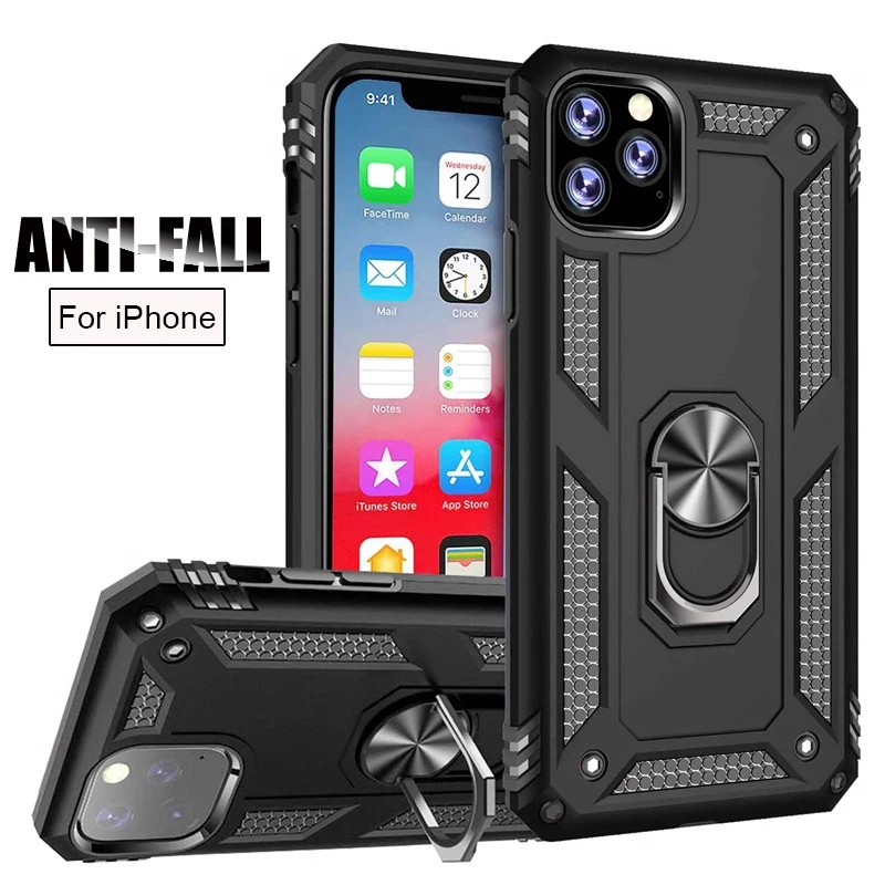 

Shockproof Armor Case For iPhone 12 11 Pro XS Max X XR Car Holder Ring Magnet Case For iPhone 7 8 6 6s Plus SE 2020 Bumper Cover