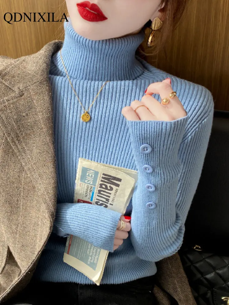 

2022 Autumn Winter Women's Sweater Turtleneck Long Sleeve Striped Woman Knit Jumper Top Female Pullover Trend Korean Fashion