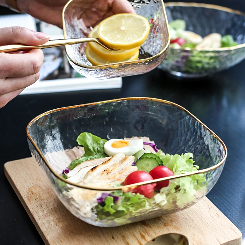 

Transparent Bowls Glass Sugar Nordic Creativity Square Heat Resistant Fruit Bowl Salad Dessert Smoothie Saladier Kitchenware
