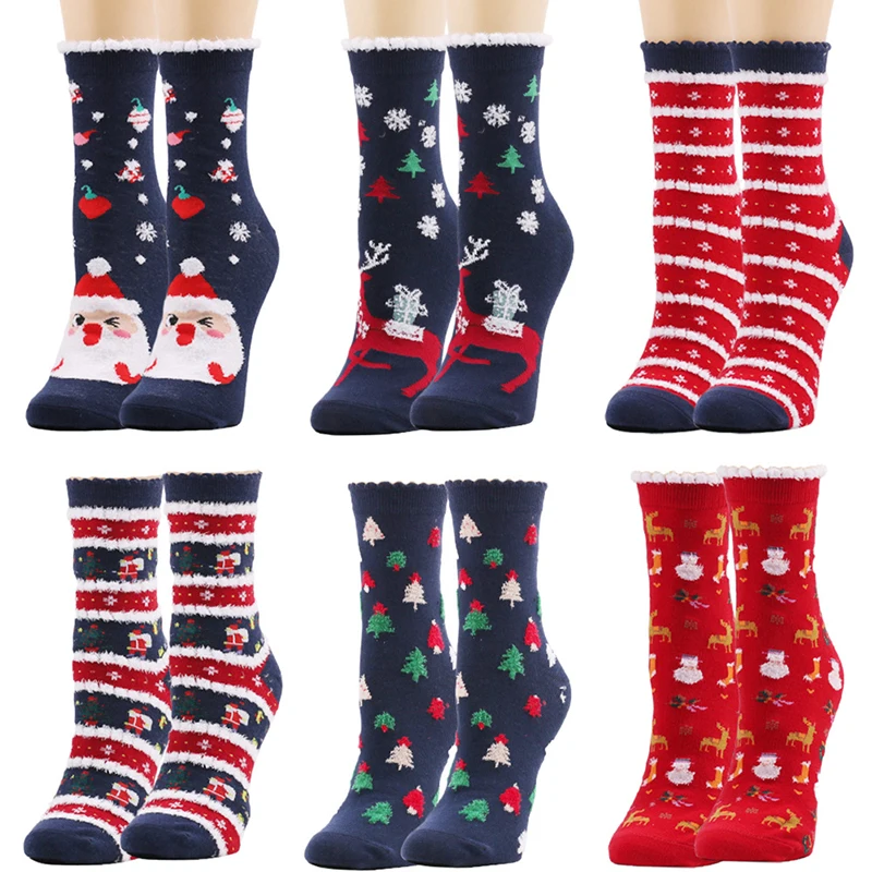 

1 Pair New Christmas Socks Funny Santa Claus Tree Gingerbread Man Woman Snowflake Elk Snow Cotton Tube Socks Happy New Year Gift
