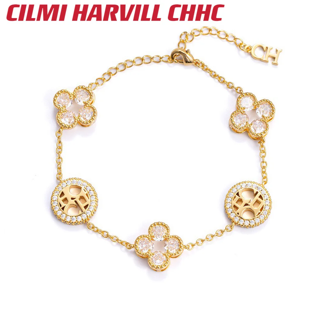 

CILMI HARVILL CHHC Women's Bracelet Four-leaf Clover Design Adjustable Length Stainless Steel Chain 22 CM