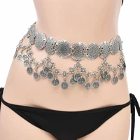 vintage silver gypsy coin skirt tassel waist chain for women boho ethnic tribal summer beach party belly dress belt body jewelry