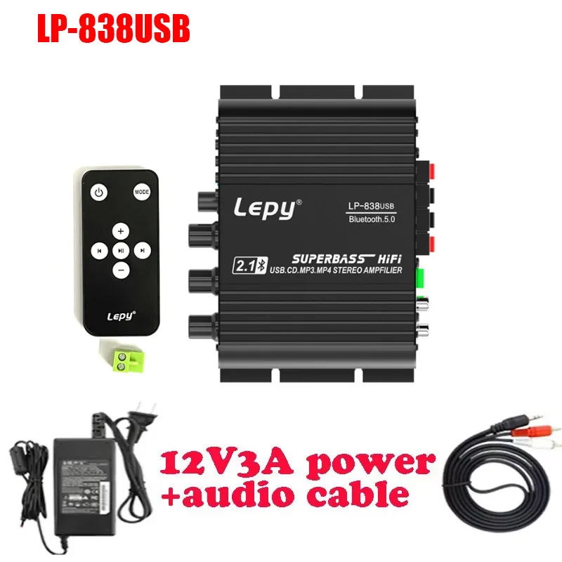 Фото Lepy LP-838\838BT\838USB МИНИ-цифровой Hi-Fi автомобильный усилитель мощности 2,1-канальный цифровой сабвуфер стерео BASS аудиоплеер №5