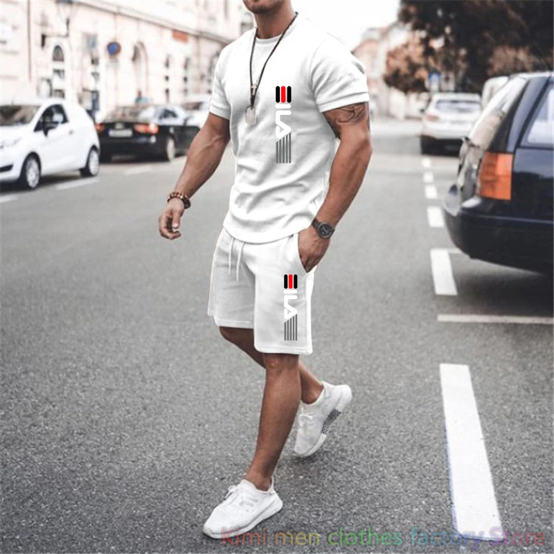 2 Piece Outfits Sets for Men Summer Streetwear Tracksuit Jogging suit Brand Print TShirts Shorts Sets Cotton Set Men Oversized