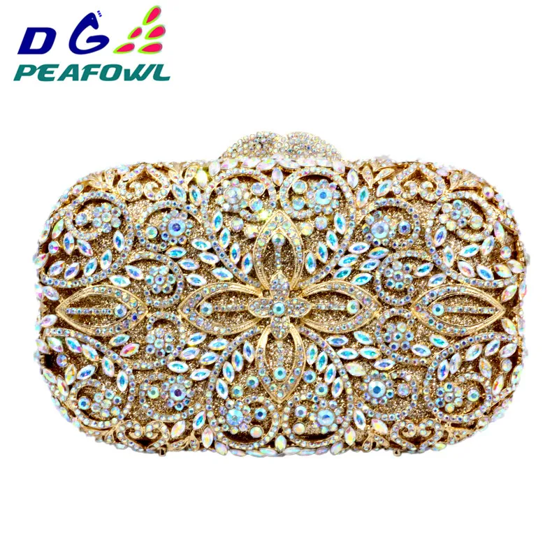 Clutch DG PEAFOWL Luxury Fashion Diamond Women Evening Clutches Handbag Colorful Crystal Flower Purses Chain Party Wallet Bags