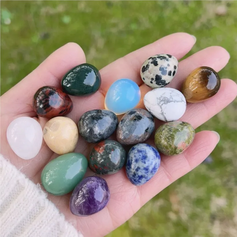 

10pcs Egg Statue Natural Stone Decoracion Rose Quartz Amethyst Gemstones Mineral Yoga Healing Crystals Ornament Room Decor 20mm