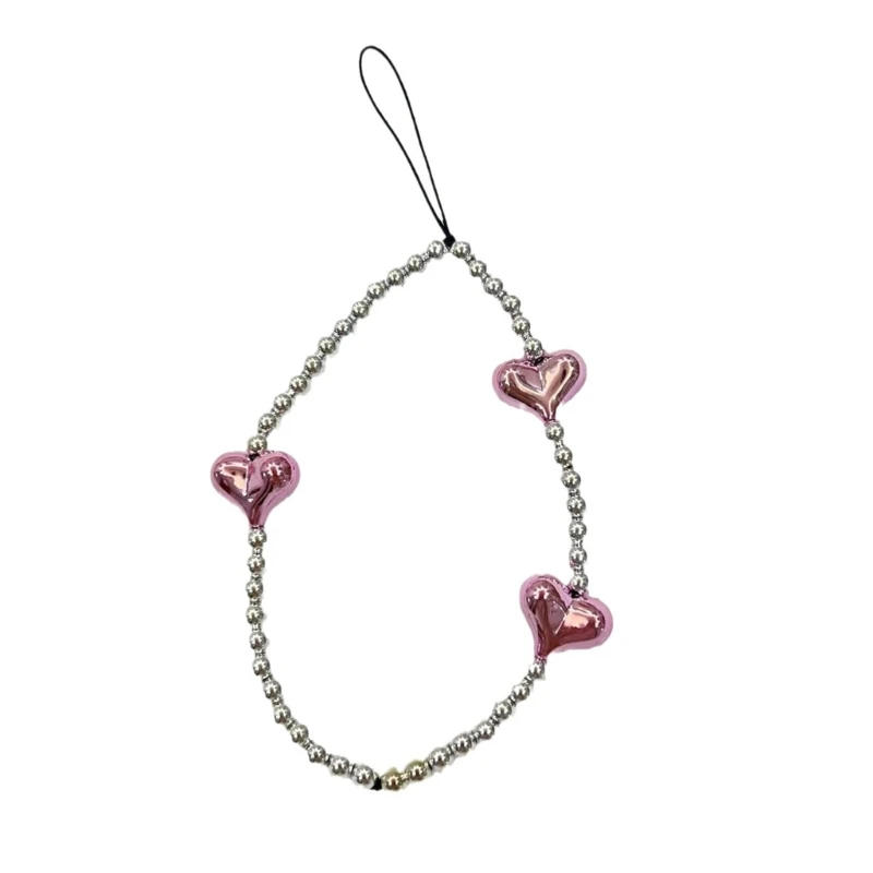 

Fashion Heart Shaped Beaded Phone Strap Colorful Pink Heart Bead Keychain Heart Bead Pendant Phone Chain Phone Lanyard