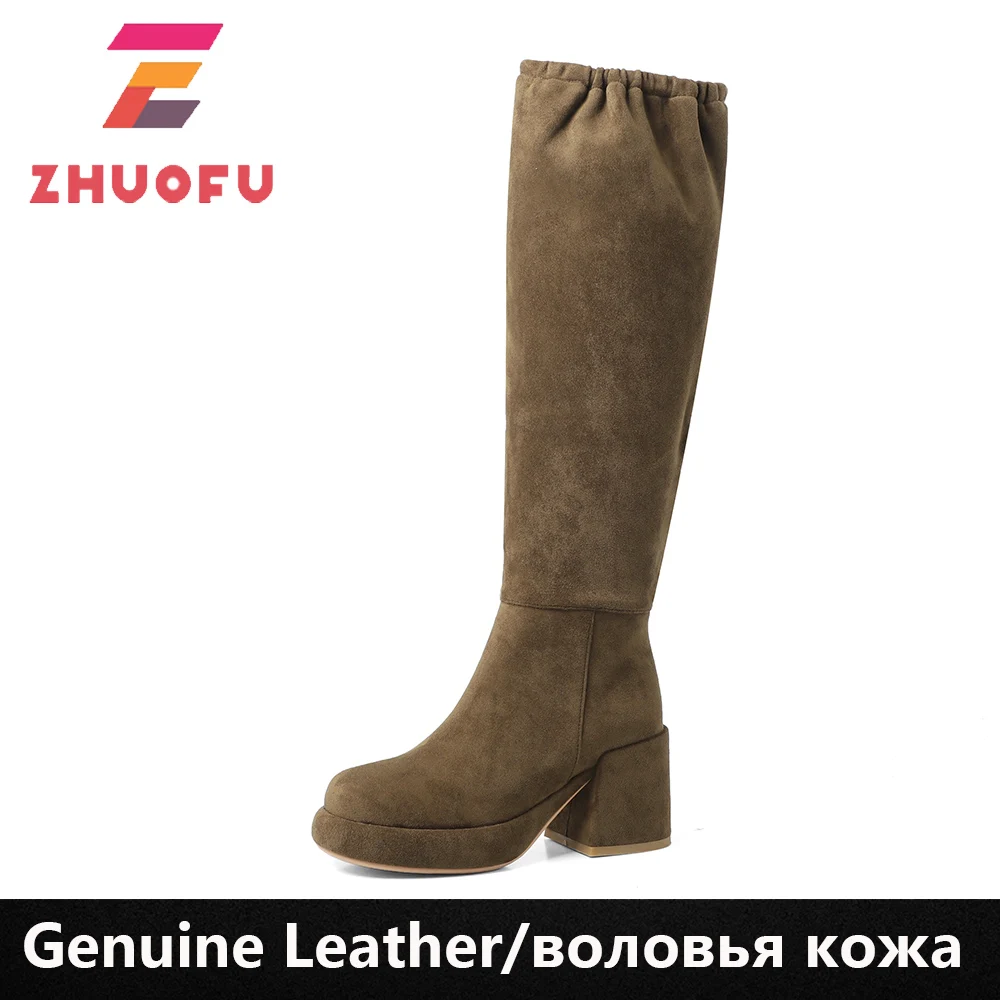 

ZHUOFU 2022 New Over The Knee Boots Elasticity Flat Bottomed Long High Barrel Elastic Thick Platform Boots Autumn Winter Boots