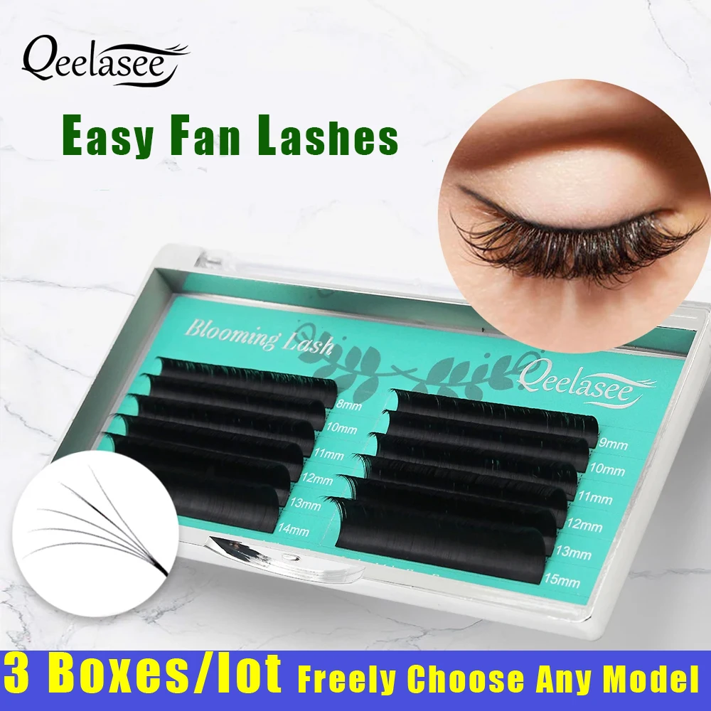 

Qeelasee 3 Packs Bloom Easy Fan Eyelash Extension Russian Volume Mink lashes 8-25mm Individual Fake Eyelashes Easy to Apply