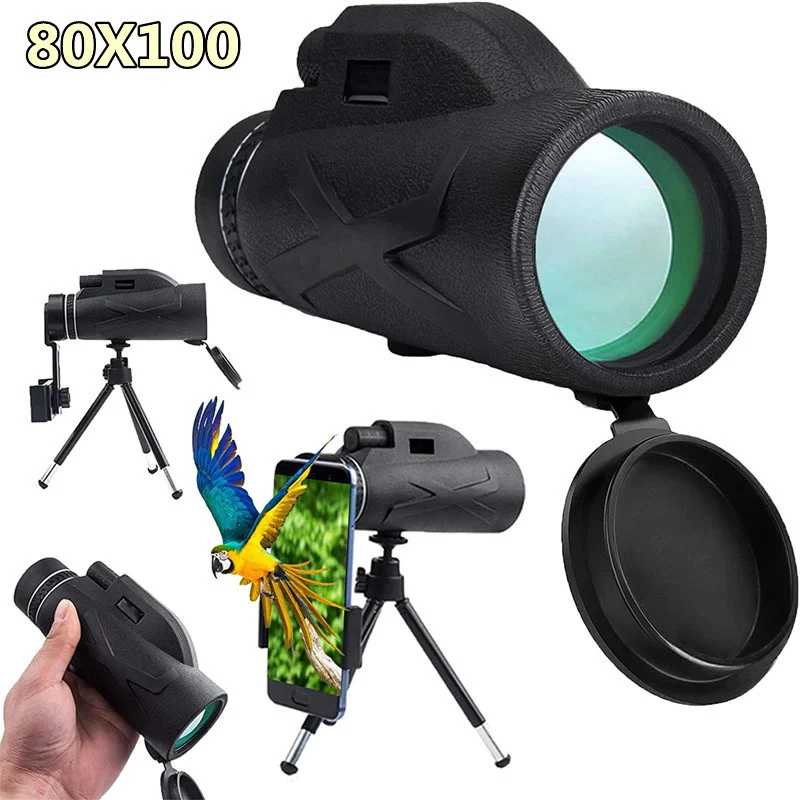 

Adult HD 80x100 Telescope Monocular With Djustable & Smartphone Holder & Tripod For Birder Watching Hiking Camping Hunting Hot