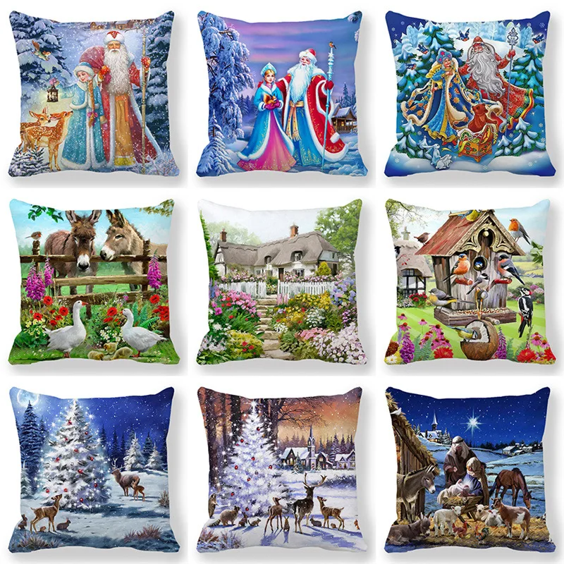 

Merry Christmas Cushion Cover Christmas Tree Santa Claus Snowman Elk Christmas Decorations for Home New Year's Gift Pillow Case