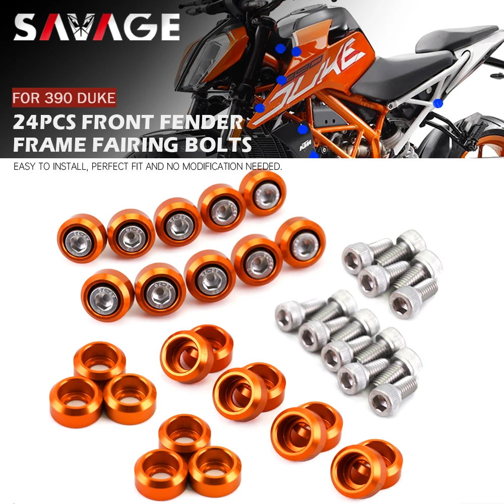 

24pcs Front Fender Frame Fairing Screw For 390 DUKE 2018-2022 Motorcycle Accessories Fuel Tank Radiator Engine Guard Washer Bolt
