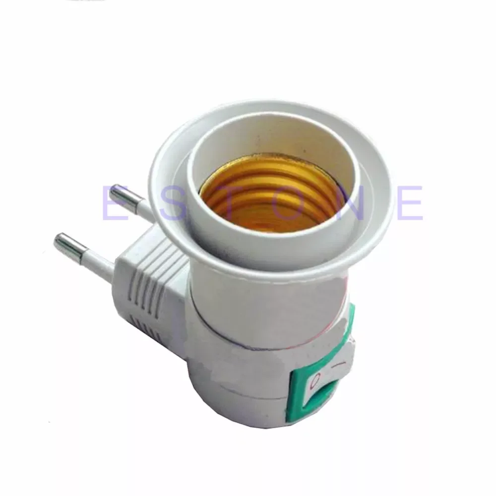 

1Pc E27 female socket to EU plug adapter with power on-off control switch New