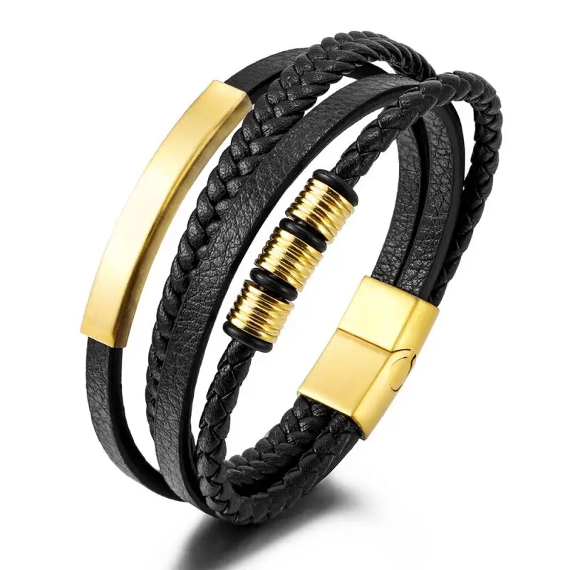 

Classic Punk Multilayer Combination Leather Wrapped Metal Magnetic Buckle Bracelet Men's Charm Casual Sports Jewelry