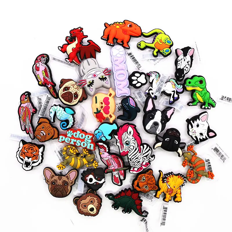 Novely Animals PVC Shoe Charms Accessories Cute Cat Dog Dinosaur Bird Shoe Buckle Decoration for Croc Jibz Kids X-mas Party Gift