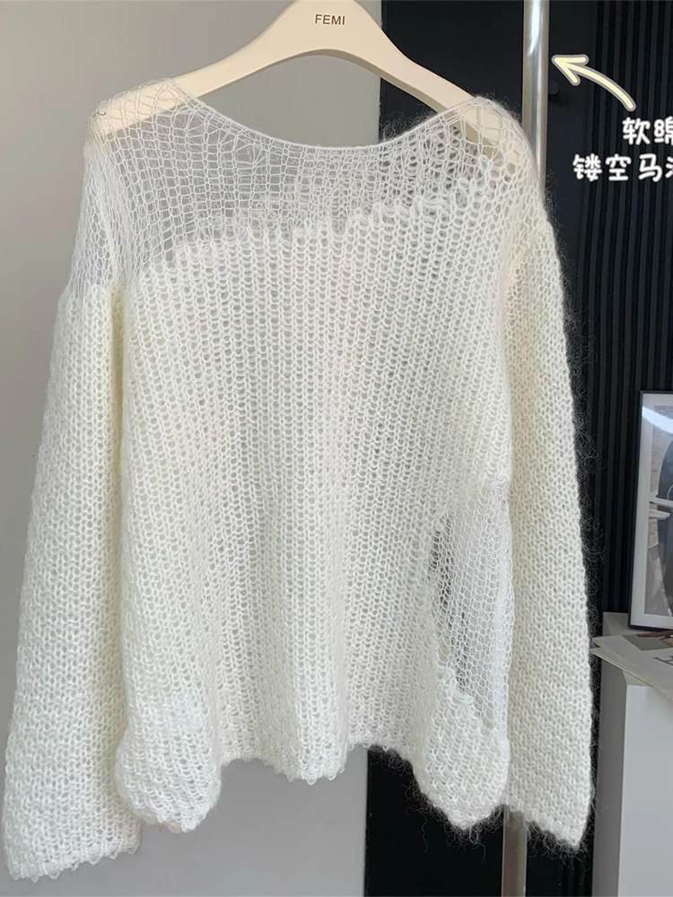 

Женский трикотажный пуловер с длинным рукавом, белая основа