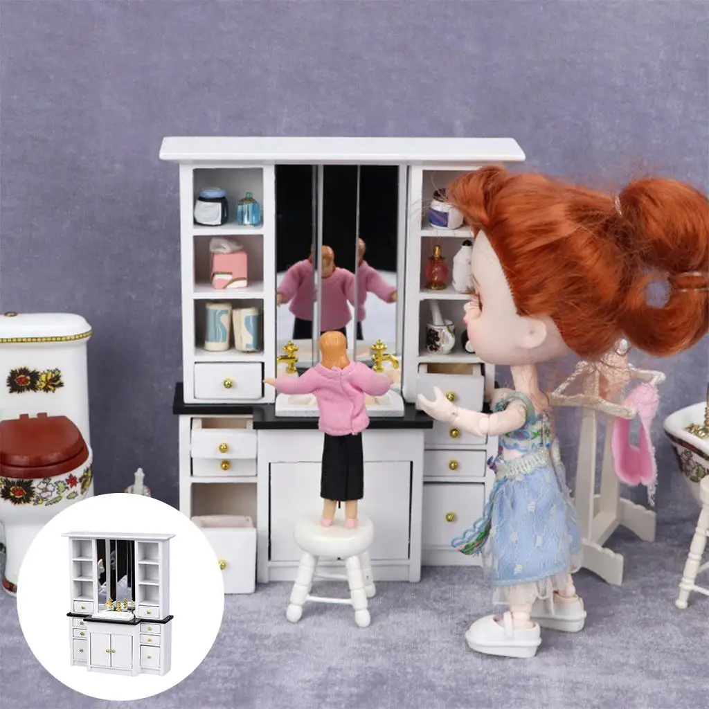 

Современный миниатюрный деревянный шкаф для умывальника, мебель для ванной комнаты, игрушка 1/12, украшение для кукольного домика, белый