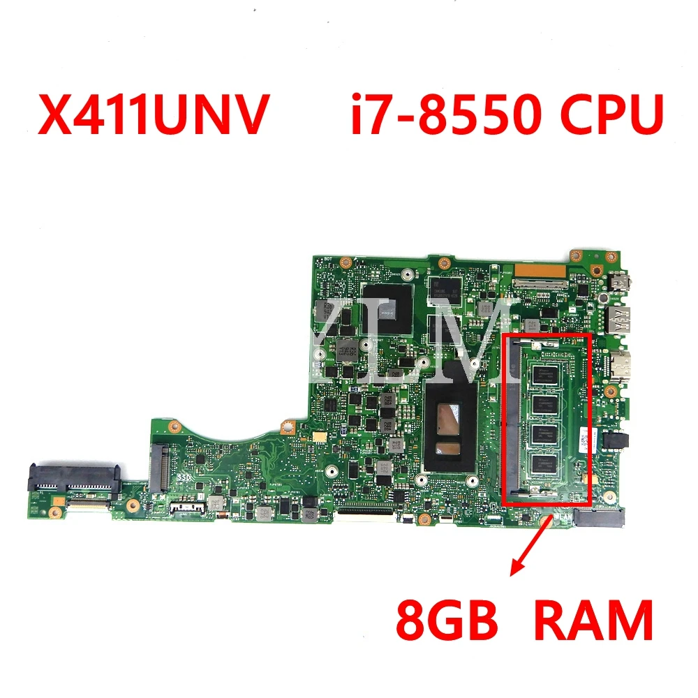 

X411UNV i7-8550CPU 8GB RAM MX150/4G Mainboard REV2.4 For ASUS X411U X411UN X411UNV X411UQ X411UA S4200U S4200 Laptop Motherboard