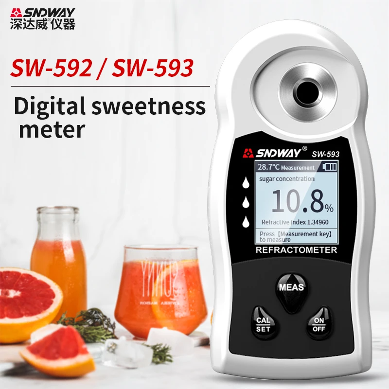 

SNDWAY Digital Refractometer SW-592 SW-593 Sugar Concentration Meter 0-50% Brix Saccharimeter Juice Beer Concentration Tester