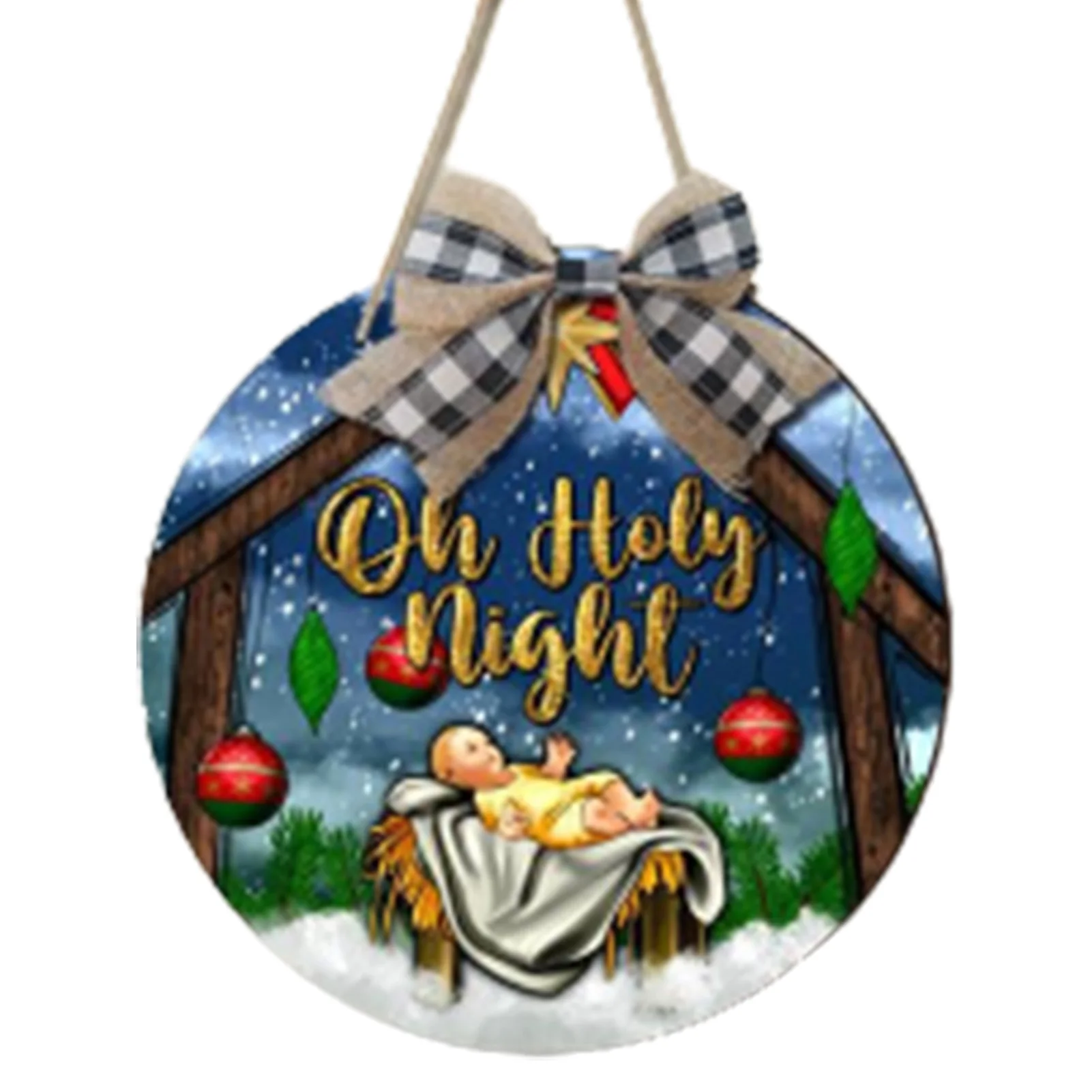 

Christmas Wreath Wall Sign Nativity Jesus Rustic Wall Decor Wall Plaque for Front Door Xmas Tree Decor