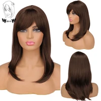 whimsical w synthetic dark brown wig party daily medium layered natural wave wigs with bangs hair for black women